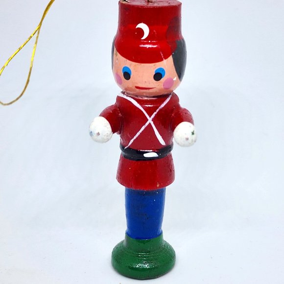 Vintage Christmas Standing Tin Soldier Hand Painted Wood Ornament - Picture 8 of 8